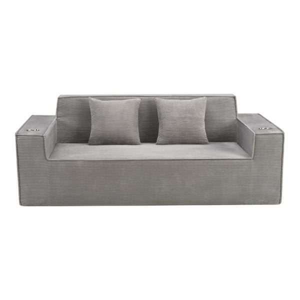 76 Inch Corduroy Upholstered Loveseat with Accent Throw Pillows for Modern Living Rooms