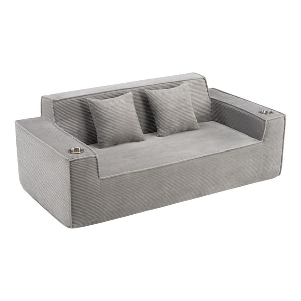 76 Inch Corduroy Upholstered Loveseat with Accent Throw Pillows for Modern Living Rooms