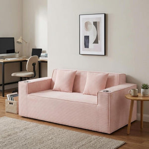 76 Inch Corduroy Upholstered Loveseat with Accent Throw Pillows for Modern Living Rooms