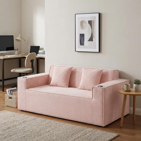 76 Inch Corduroy Upholstered Loveseat with Accent Throw Pillows for Modern Living Rooms
