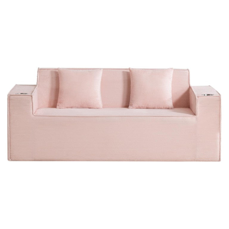 HomeRoots 76 Inch Corduroy Upholstered Loveseat with Accent Throw Pillows for Modern Living Rooms Pink 752779