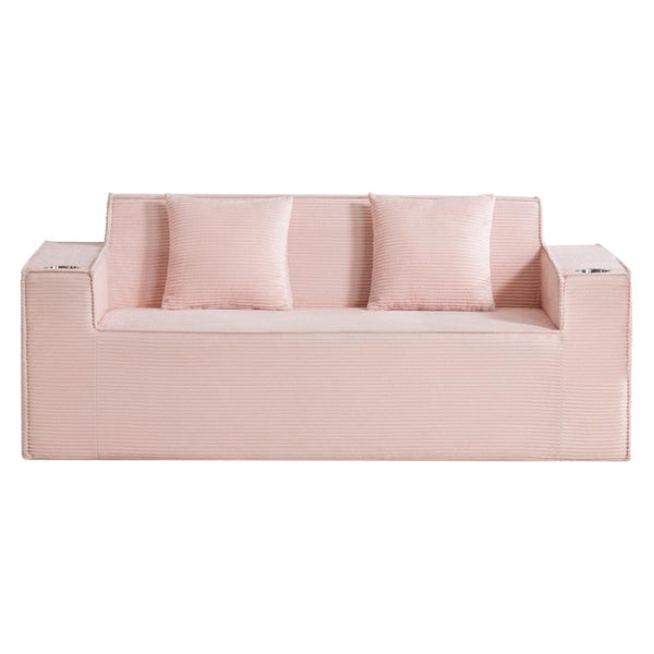 76 Inch Corduroy Upholstered Loveseat with Accent Throw Pillows for Modern Living Rooms