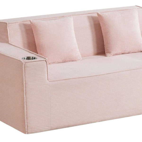76 Inch Corduroy Upholstered Loveseat with Accent Throw Pillows for Modern Living Rooms