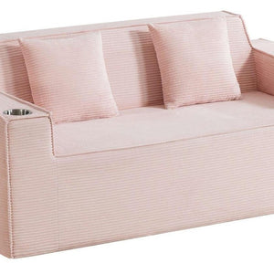 76 Inch Corduroy Upholstered Loveseat with Accent Throw Pillows for Modern Living Rooms