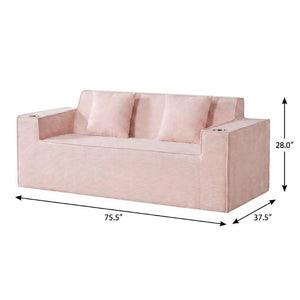 76 Inch Corduroy Upholstered Loveseat with Accent Throw Pillows for Modern Living Rooms