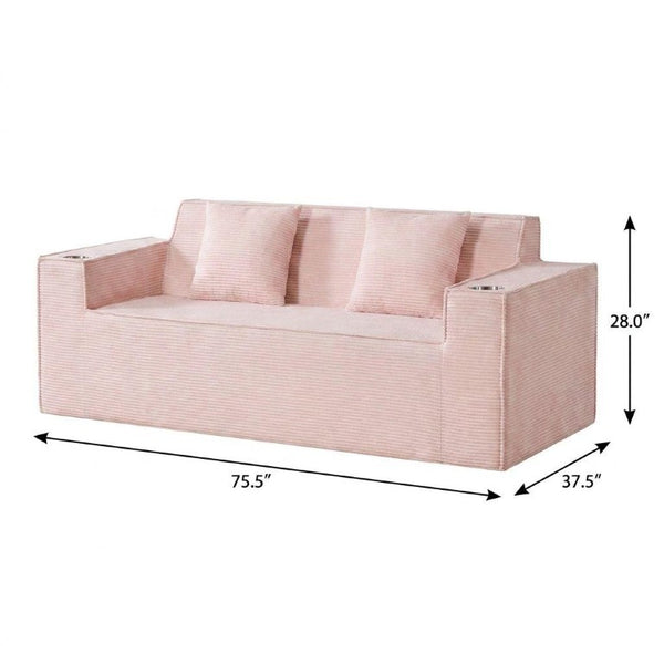 76 Inch Corduroy Upholstered Loveseat with Accent Throw Pillows for Modern Living Rooms