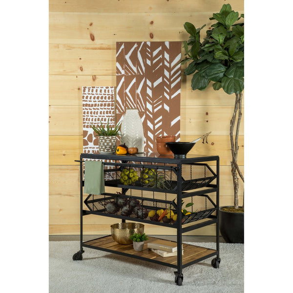English Elm Ingalls Farmhouse-Industrial Black Metal Storage Cart with Walnut Shelves, Casters for Mobility and Display B062P350430