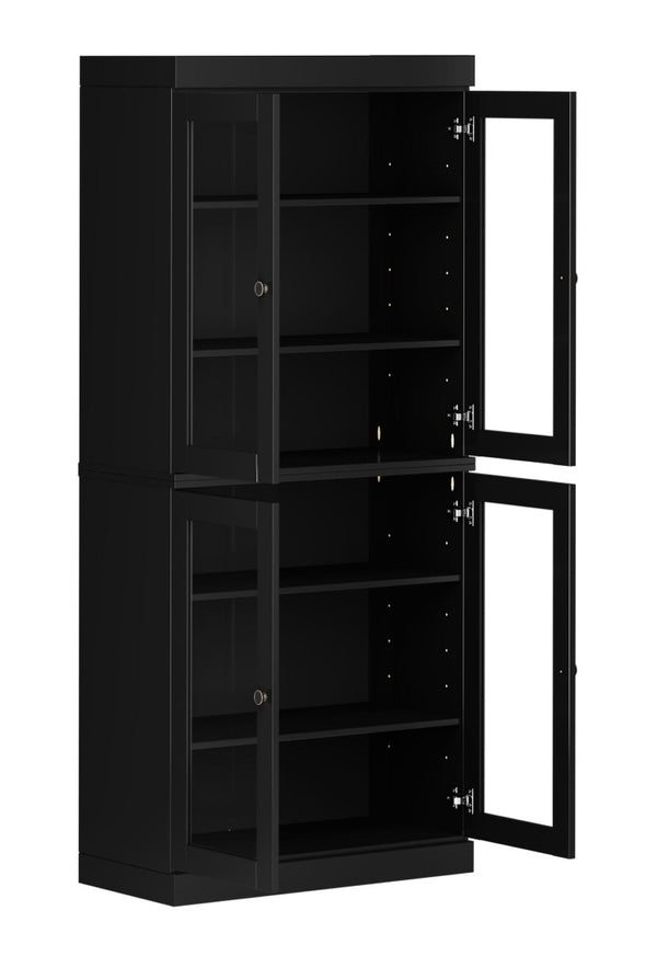 72 Inch Solid Wood Four Door Pantry Cabinet Tall Freestanding Black Storage Unit