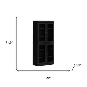 72 Inch Solid Wood Four Door Pantry Cabinet Tall Freestanding Black Storage Unit
