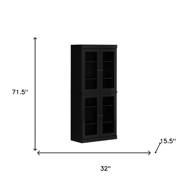 72 Inch Solid Wood Four Door Pantry Cabinet Tall Freestanding Black Storage Unit