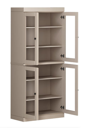 72 Inch Solid Wood Four Door Pantry Cabinet Beige Finish Freestanding Kitchen Storage