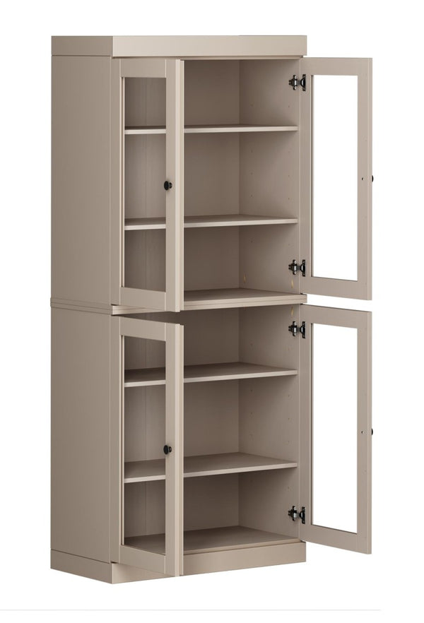 72 Inch Solid Wood Four Door Pantry Cabinet Beige Finish Freestanding Kitchen Storage