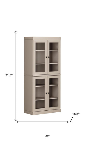 72 Inch Solid Wood Four Door Pantry Cabinet Beige Finish Freestanding Kitchen Storage