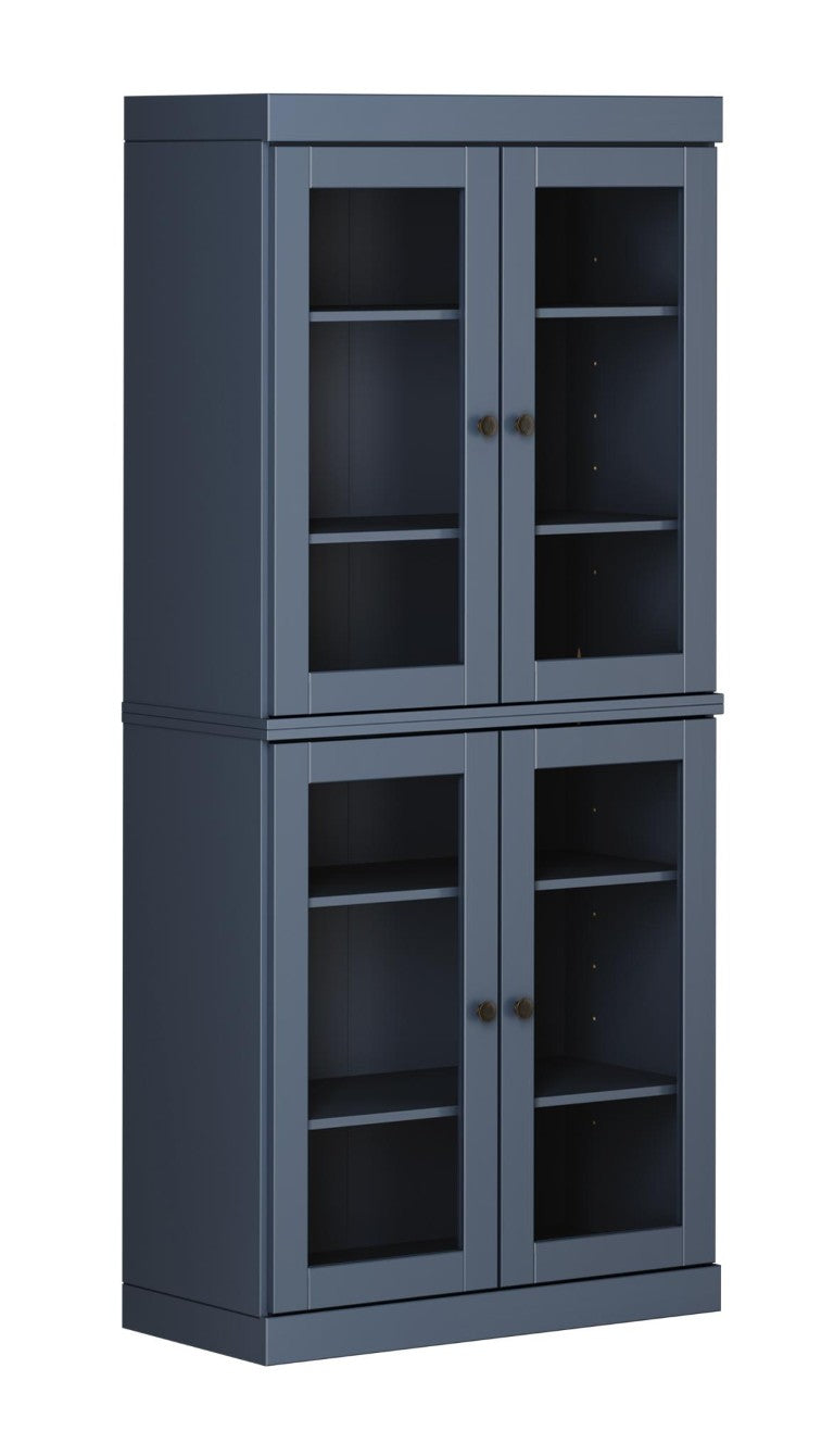 HomeRoots 72 Inch Solid Wood Four Door Pantry Cabinet French Blue Farmhouse Kitchen Storage 752845