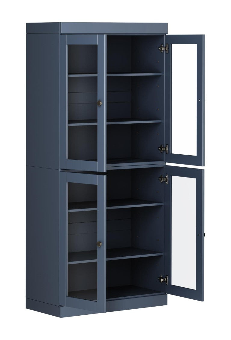 HomeRoots 72 Inch Solid Wood Four Door Pantry Cabinet French Blue Farmhouse Kitchen Storage 752845