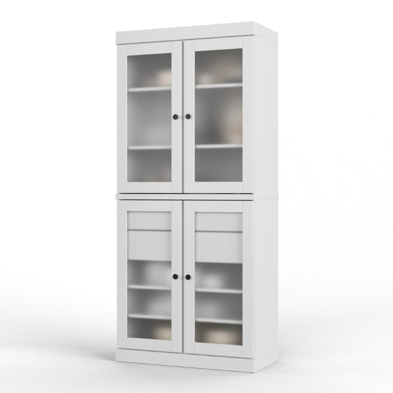 HomeRoots 72 Inch Solid White Wood Pantry Cabinet with Four Doors and Two Drawers for Storage 752855