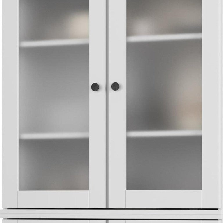HomeRoots 72 Inch Solid White Wood Pantry Cabinet with Four Doors and Two Drawers for Storage 752855