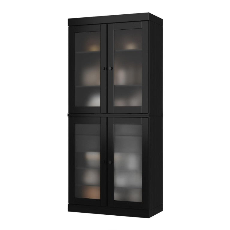 HomeRoots 72 Inch Black Solid Wood Pantry Cabinet with Four Doors and Two Storage Drawers 752858