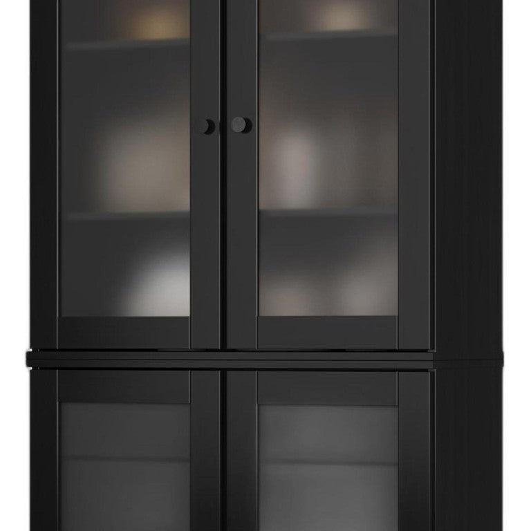 HomeRoots 72 Inch Black Solid Wood Pantry Cabinet with Four Doors and Two Storage Drawers 752858