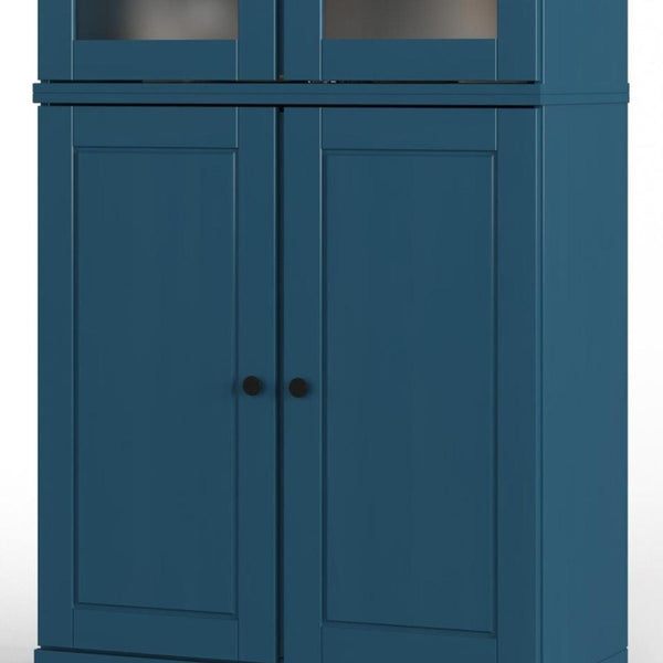 72 Inch Teal Solid Wood Four Door Pantry Cabinet for Kitchen or Dining Storage