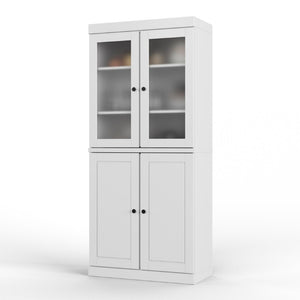 HomeRoots 72 Inch Solid White Wood Pantry Cabinet with Four Doors and Two Drawers for Kitchen 752873