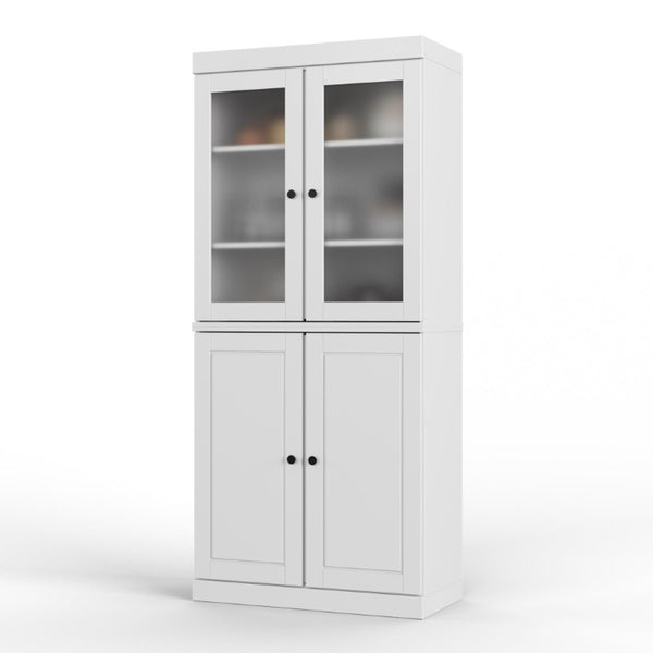 HomeRoots 72 Inch Solid White Wood Pantry Cabinet with Four Doors and Two Drawers for Kitchen 752873