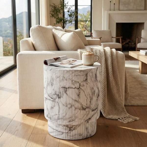 English Elm Handmade Mgo Ribbed Cylinder Side Table Black Concrete Finish Indoor Outdoor Use N772P261960M