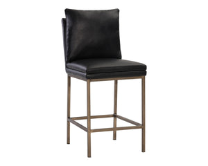 Sunpan PAIGE Counter Stool - Stylish Bravo Black Faux Leather with Antique Brass Legs for Modern Spaces 105944