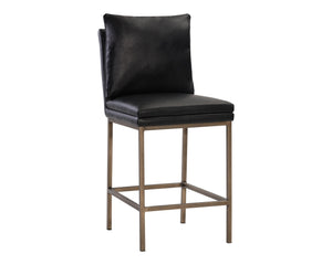 Sunpan Paige Stylish Barstool with Comfortable Faux Leather Seat and Antique Brass Legs for Elegant Spaces Bravo Black