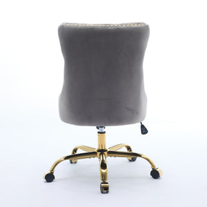 English Elm A&A Velvet Tufted Office Chair with Hand-Pulled Buttons, Nailhead Trim & Golden Metal Base, Luxe Comfort Gray W1143P292468