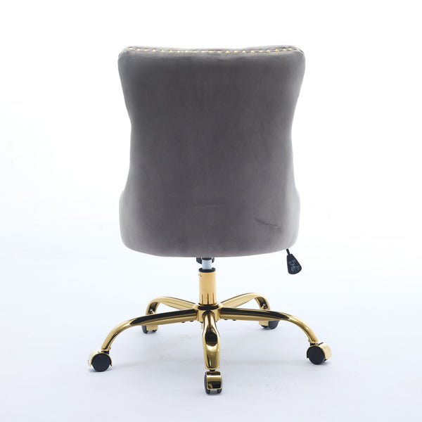 English Elm A&A Velvet Tufted Office Chair with Hand-Pulled Buttons, Nailhead Trim & Golden Metal Base, Luxe Comfort Gray W1143P292468