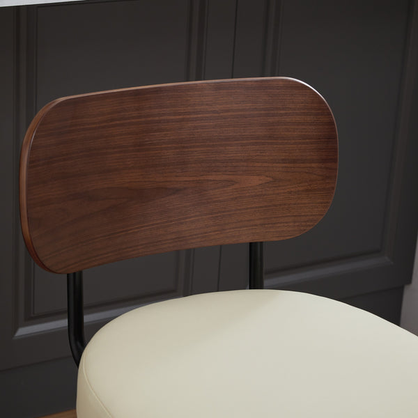 English Elm Swivel Mid Century Counter Stools Set of 2 with 360° Swivel, Walnut Bentwood Back and PU Seat Beige W1143P300154