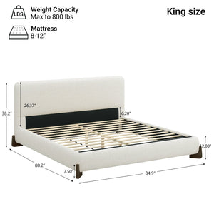 English Elm Elegant Boucle Platform Bed with Wood Legs Textured Upholstery King Bedroom N769K333730B