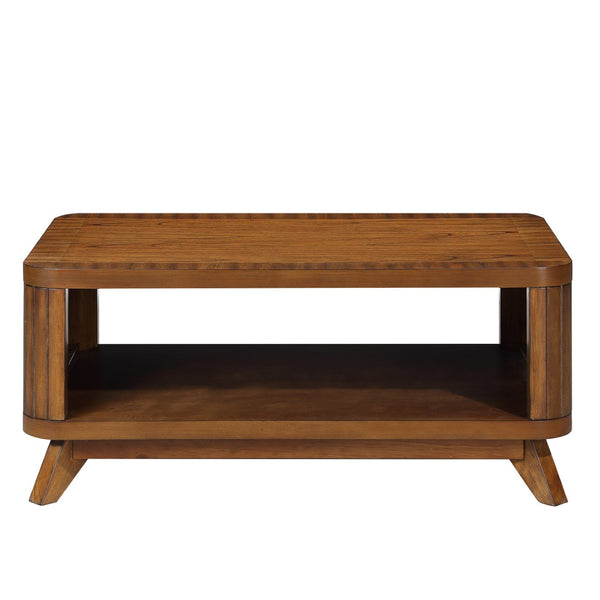 English Elm Rectangular Walnut Coffee Table Solid Pine Legs Open Shelf Family Living Room W1202P177315