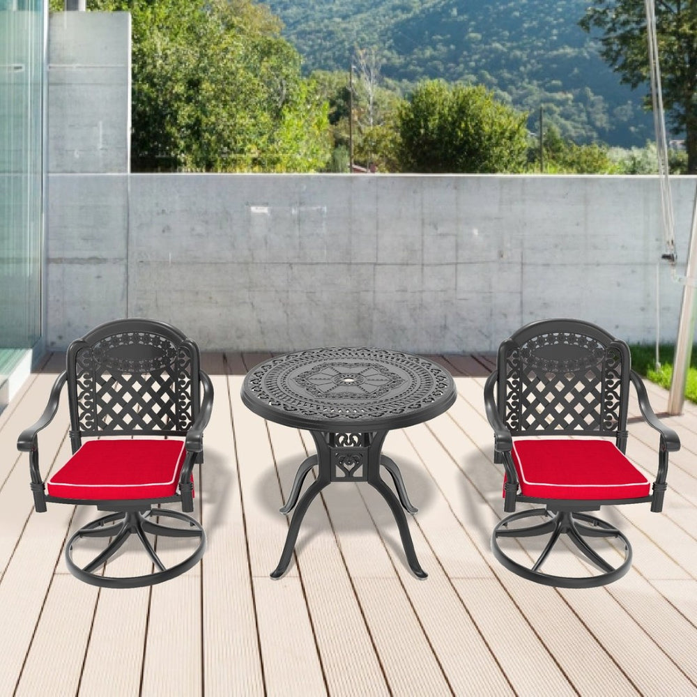 English Elm 3-Piece All-Weather Cast Aluminum Dining Set With Swivel Chairs & Round Table For Cozy Outdoor Spaces P2 W1710S00297-GIGA