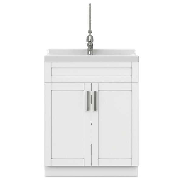 English Elm Murphy Beadboard Laundry Sink Cabinet with Deep Abs Basin and Chrome Faucet Included B136P427214