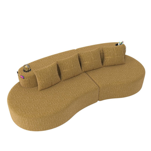 English Elm Modern Half Moon Chenille Sectional Three Seat Curved Sofa for Living Room or Apartment Mustard Yellow W395P435344