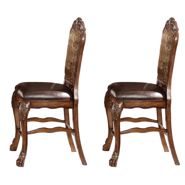 English Elm Beige Upholstered Counter Height Chairs with Welt Trim, Arched Backs & Carved Queen Anne Legs PMID Vintage B062P189111