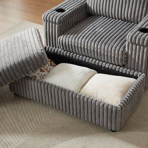 English Elm 42.5-inch corduroy single recliner with cup holder, storage ottoman, plush back pillow for lounging Grey W834P375123