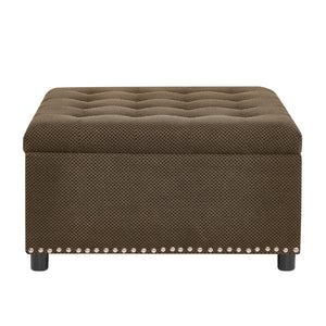 English Elm Storage Ottoman Tufted Nailhead Trim Lift Top Footstool for Living Room or Bedroom Coffee W5568P447091
