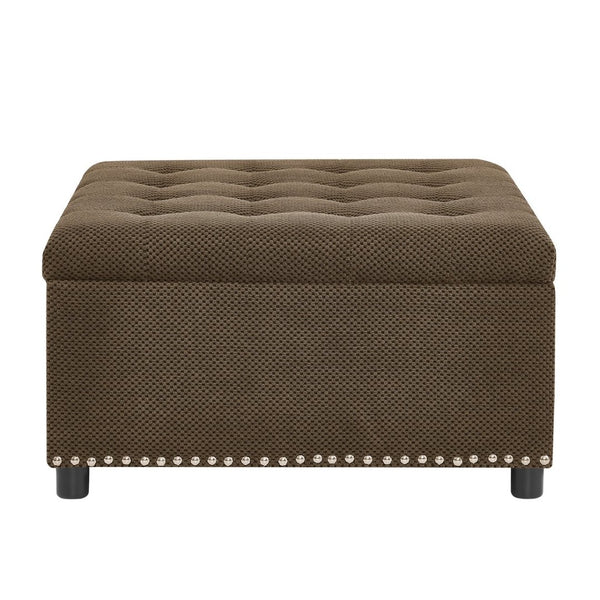 English Elm Storage Ottoman Tufted Nailhead Trim Lift Top Footstool for Living Room or Bedroom Coffee W5568P447091