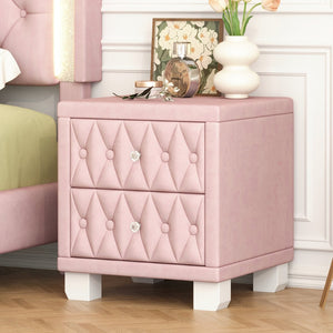 English Elm Elegant Velvet Upholstered Nightstand with Crystal Knobs Tufted Glam Bedside Storage Pink N733P210398H