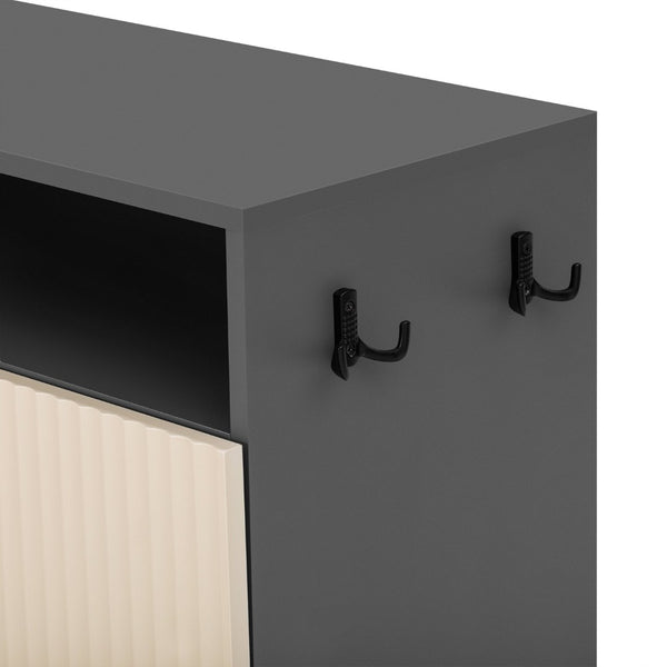 English Elm U_style Entryway Console Set with Wavy Doors Cushioned Bench and Adjustable Shoe Storage N711P345166M