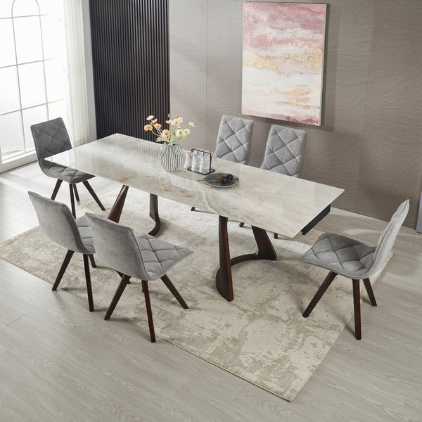 English Elm 1+6 Sintered Stone Extendable Dining Table Walnut Base Seats 6 to 8 Heat Resistant W5630S00007