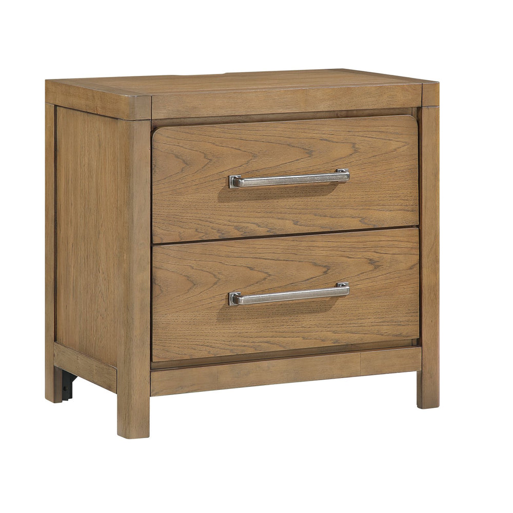 English Elm Light Brown 2-Drawer Nightstand with USB-C/A & Outlets, Dovetail Drawers, Pewter Pulls, Fully Assembled 28x17x27 B011P365573