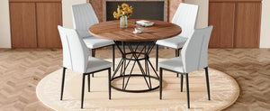 English Elm Table and Chair Set Walnut Round Dining with Hourglass Base Four Fabric Seats Walnut+Black,White W1151S04857