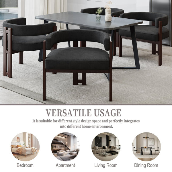 English Elm Modern Chenille Barrel Dining Chair with Metal Base, Plush Foam Seat, Compact Accent Seat for Home Black W395P233457