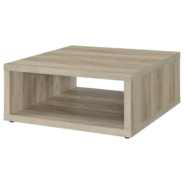 English Elm Flint Square Coffee Table - Distressed Pine Finish, Durable Melamine, Modern Rustic Design, 35.5" Wide B062P299837