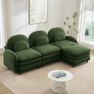 English Elm Teddy Fleece Modular Cloud Sofa Plush Curved Sectional with Ottoman for Living Room Green W5656S00083