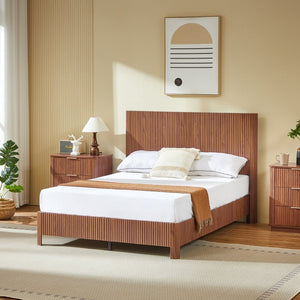English Elm Full Platform Bed Corrugated Wood Ribbed Headboard Farmhouse Contemporary Frame Walnut W1820P423199